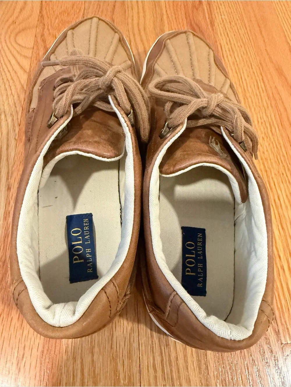 Polo Ralph Lauren Ramiro Brown Leather & Canvas Boat Shoes Size 12D